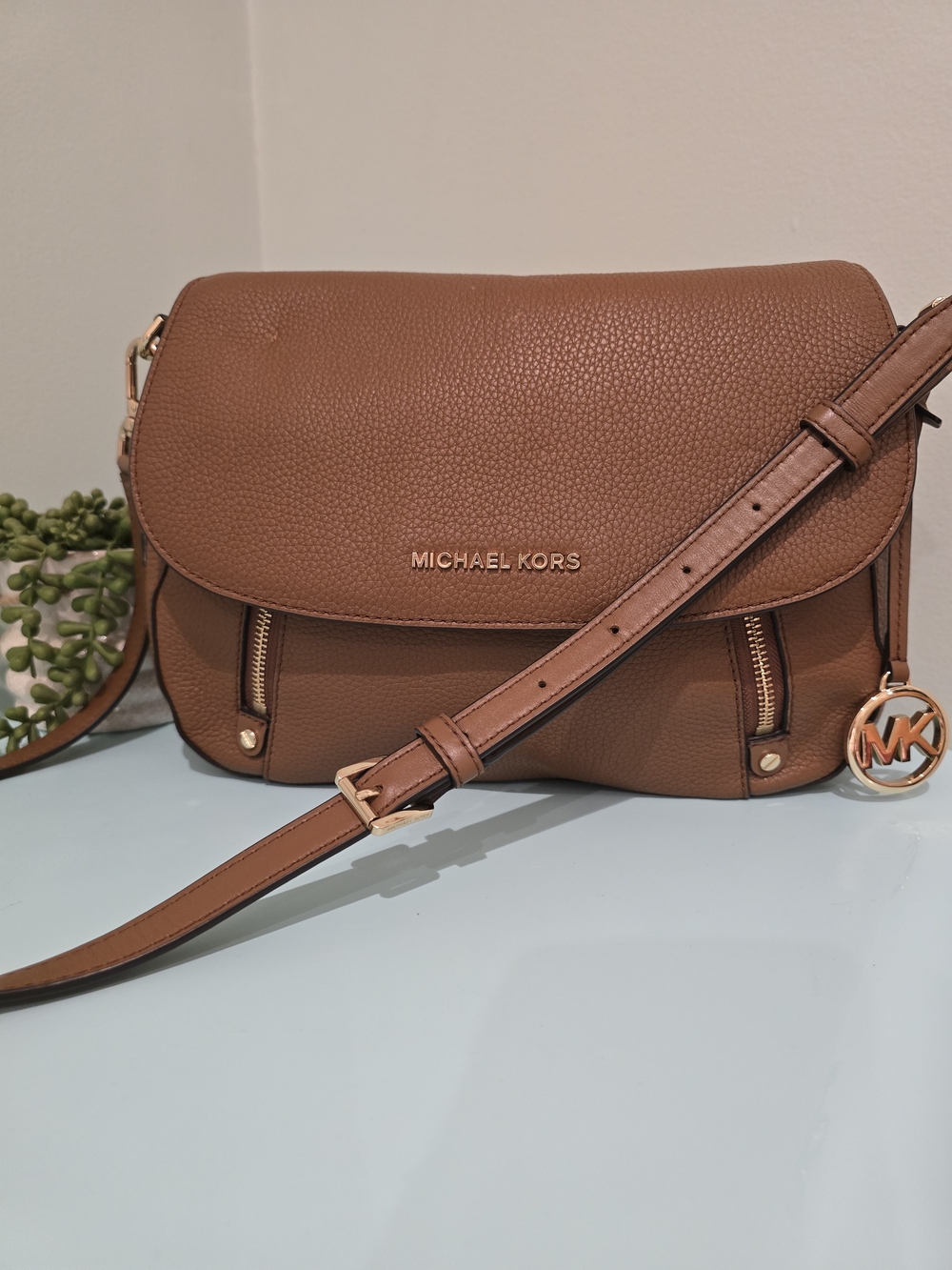 Michael Kors Tan Pebbled Leather Crossbody with Gold Hardware